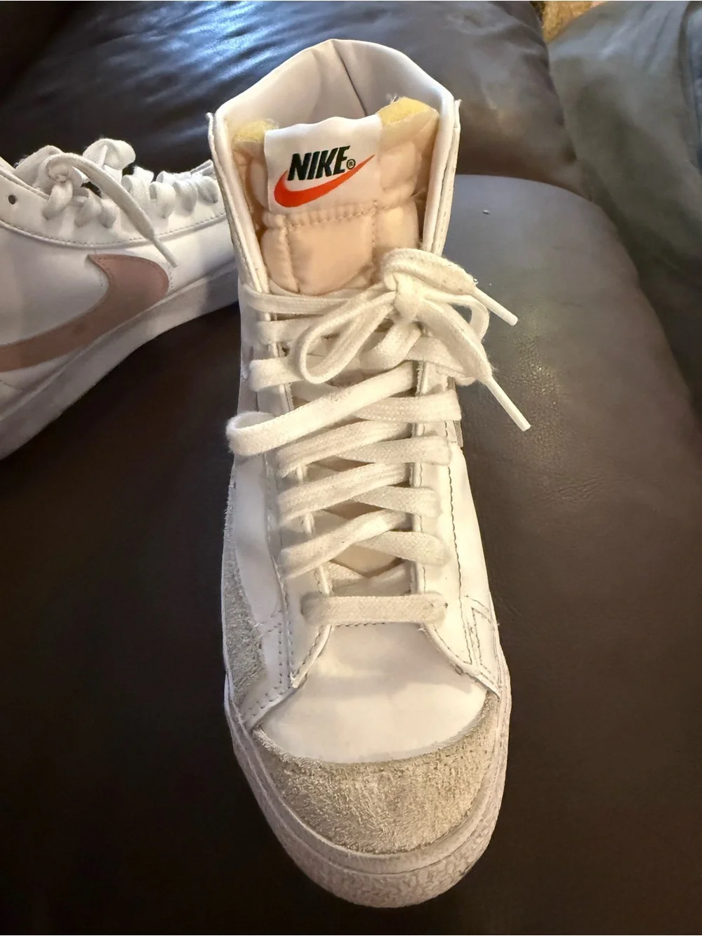 Nike Women’s High-Top Sneakers in White, Beige and Orange Accent